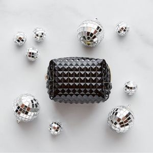 Glossy Black Embossed Studded Style Pinch Brand Mini Travel Pouch